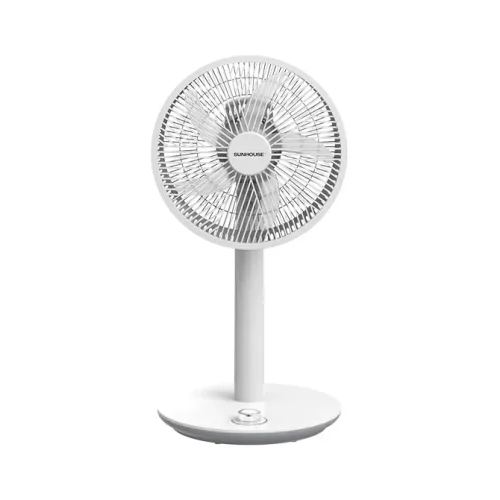 Quạt sạc SUNHOUSE SHD7221 15W nhìn chính diện với lồng quạt và đế