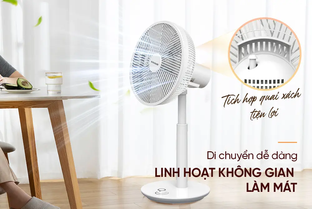 Quạt sạc SUNHOUSE SHD7221 15W tích hợp quai xách tiện lợi