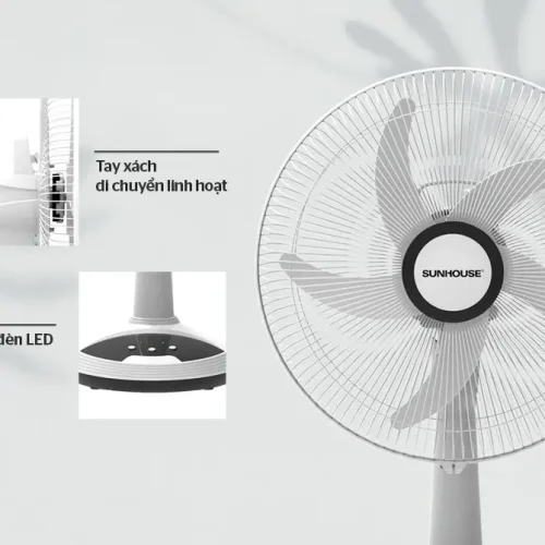 Quạt sạc SUNHOUSE SHD7223 24W có tay xách và đèn LED 2 trong 1