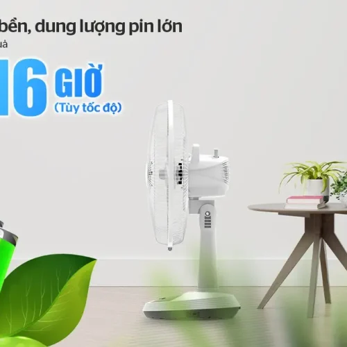 Quạt sạc SUNHOUSE SHD7223 24W nghiêng bên với thời gian sử dụng pin 5 đến 16 giờ
