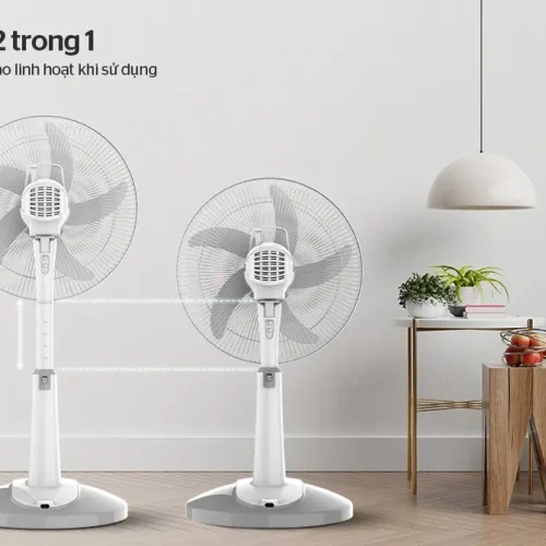 Quạt sạc SUNHOUSE SHD7228 24W mặt sau với thiết kế điều chỉnh độ cao 2 trong 1