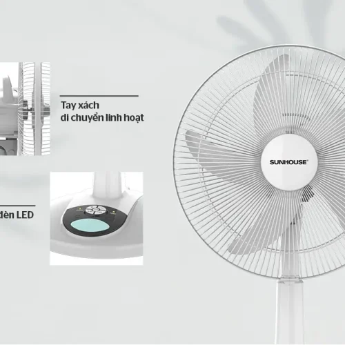 Quạt sạc SUNHOUSE SHD7228 24W tích hợp tay xách và đèn LED