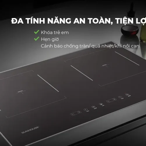 Mặt bếp điện từ đôi SUNHOUSE SHB DI69-BN với khóa trẻ em và hẹn giờ