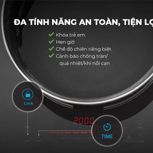 Tính năng khóa trẻ em và hẹn giờ của bếp điện từ đôi SUNHOUSE SHB-28CS