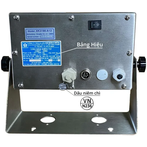Mặt sau đầu hiển thị cân bàn điện tử 2 tấn Nhơn Hòa