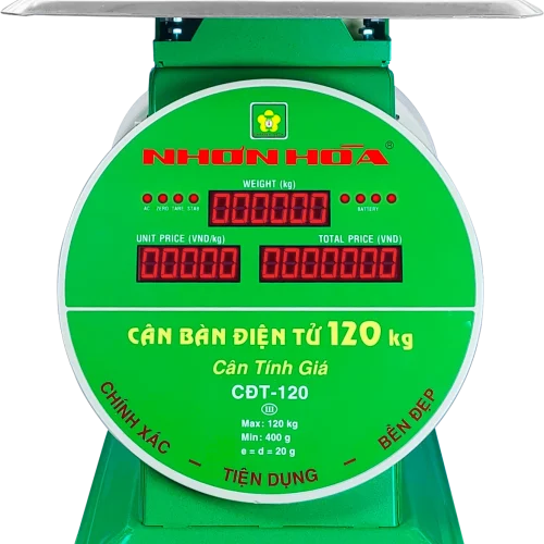 Cân điện tử Nhơn Hòa 120Kg mặt trước bảng hiển thị