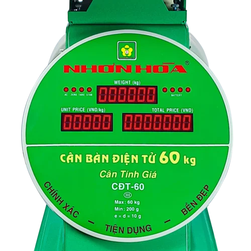 Cân điện tử Nhơn Hòa 60Kg mặt trước bảng hiển thị