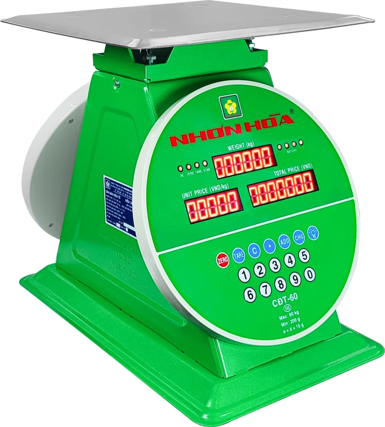 Cân điện tử Nhơn Hòa 60Kg mặt hiển thị và bàn cân inox