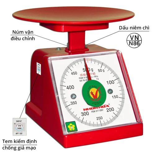 Cân nhà bếp Nhơn Hòa 500g màu đỏ có mặt số cơ