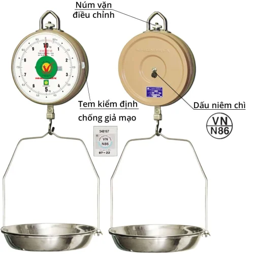 Cân treo Nhơn Hòa 10kg mặt trước và mặt sau kèm đĩa cân