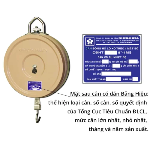 Mặt sau cân treo Nhơn Hòa 4kg với tem nhãn thông số sản phẩm
