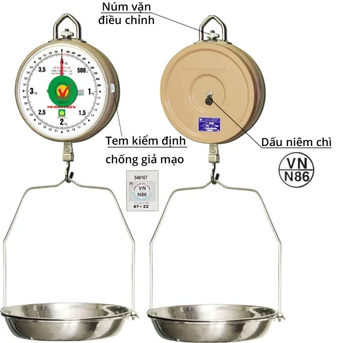 Cân treo Nhơn Hòa 4kg mặt số và mặt sau