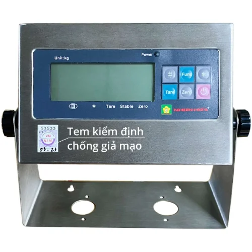 Đầu hiển thị inox có tem kiểm định của cân bàn điện tử 1 tấn Nhơn Hòa