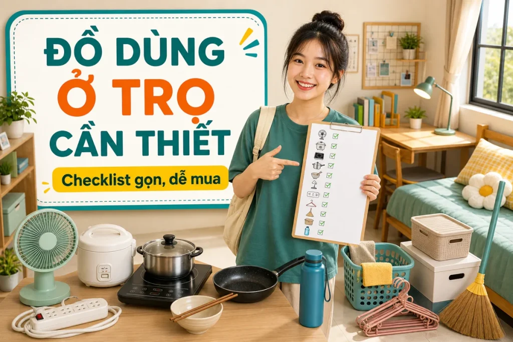 Đồ dùng ở trọ cần thiết cho sinh viên: Checklist gọn, dễ mua