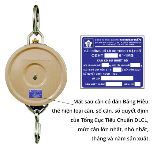 Mặt sau cân treo Nhơn Hòa 150Kg kèm bảng hiệu