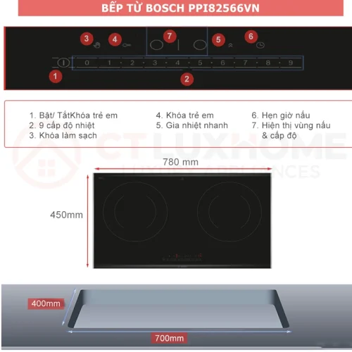 Bếp từ Bosch 2 vùng nấu PPI82566VN