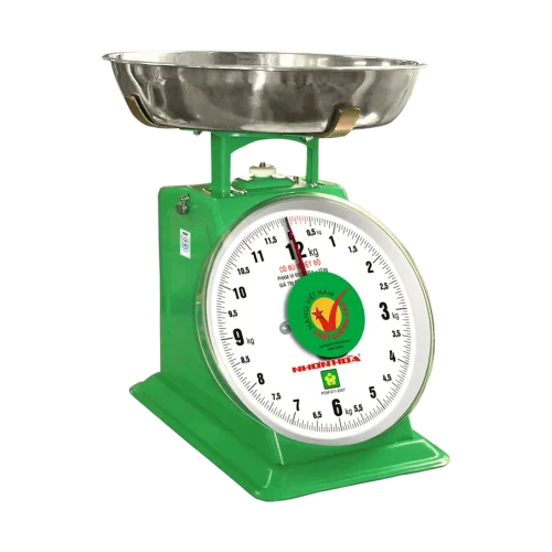 Cân đồng hồ Nhơn Hòa 12kg mặt số tròn, đĩa cân inox