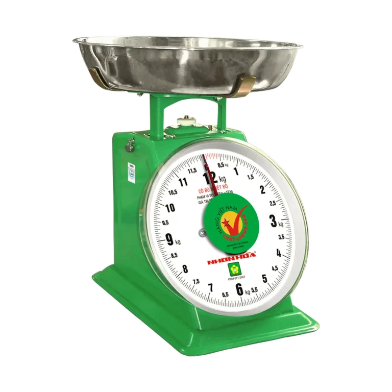 Cân đồng hồ Nhơn Hòa 12kg mặt số tròn, đĩa cân inox