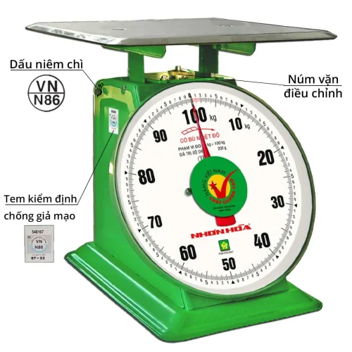Cận cảnh mặt số đồng hồ của cân Nhơn Hòa 100kg
