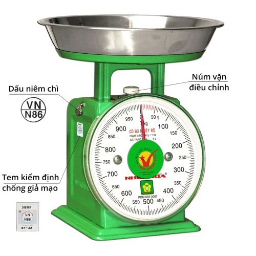 Cân Nhơn Hòa 1kg mặt số đồng hồ và dấu niêm chì