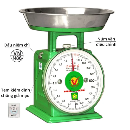 Cân Nhơn Hòa 2kg mặt số đồng hồ và dấu niêm chì