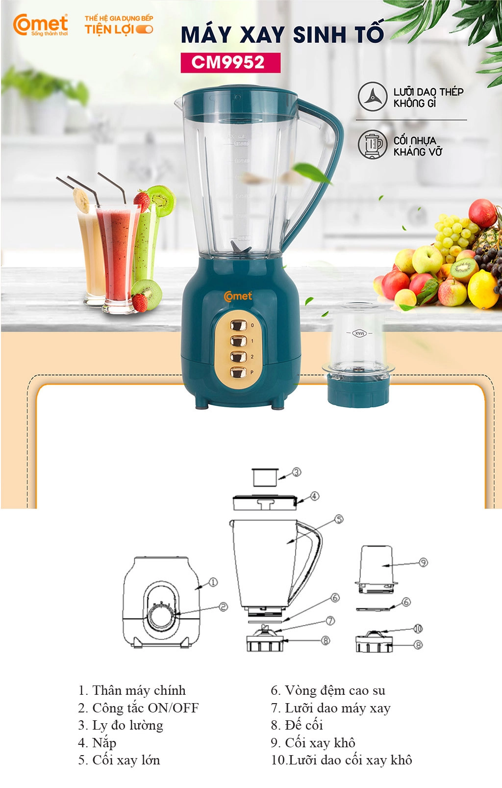 Máy xay sinh tố Comet CM9952