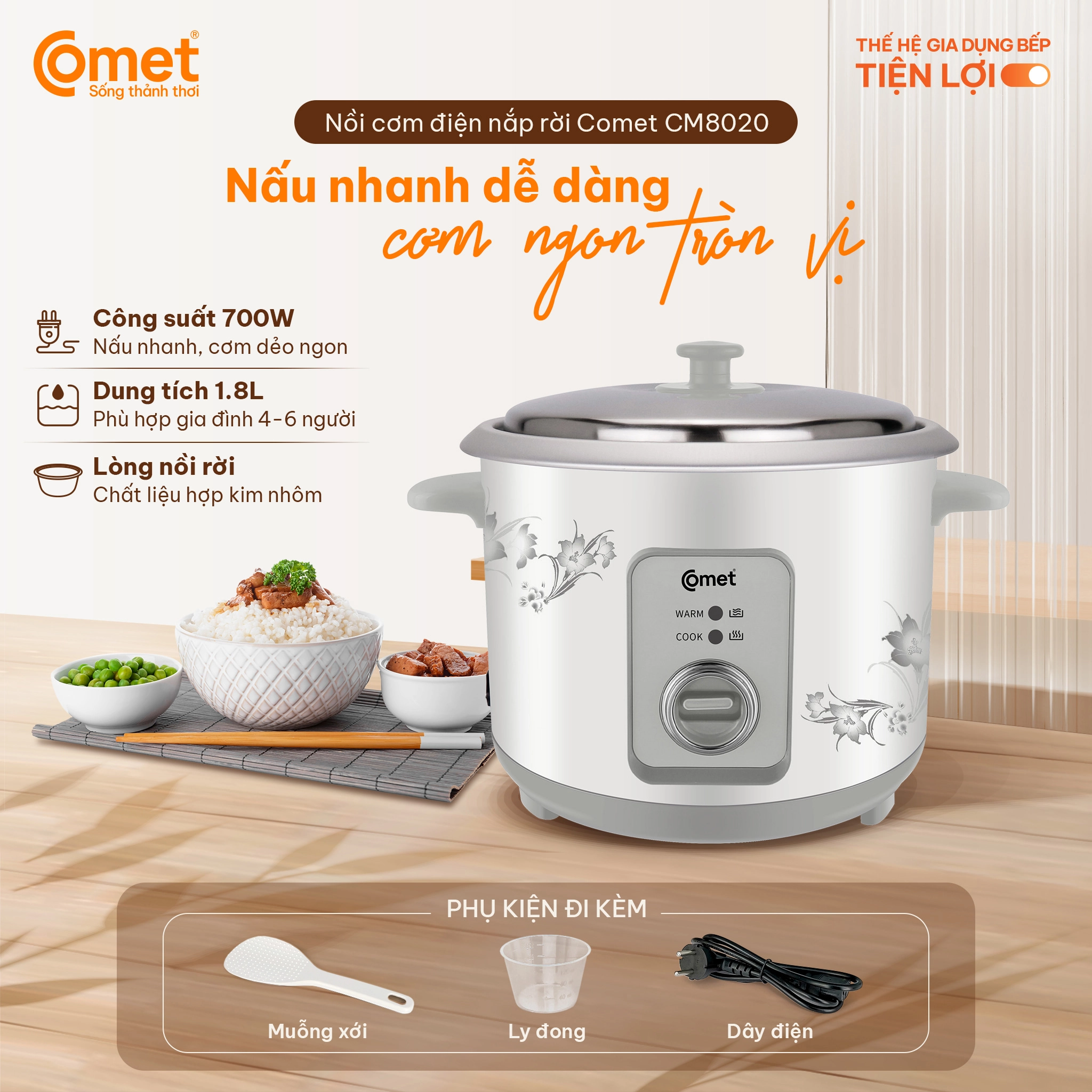 Nồi cơm điện Comet CM8020 nắp rời