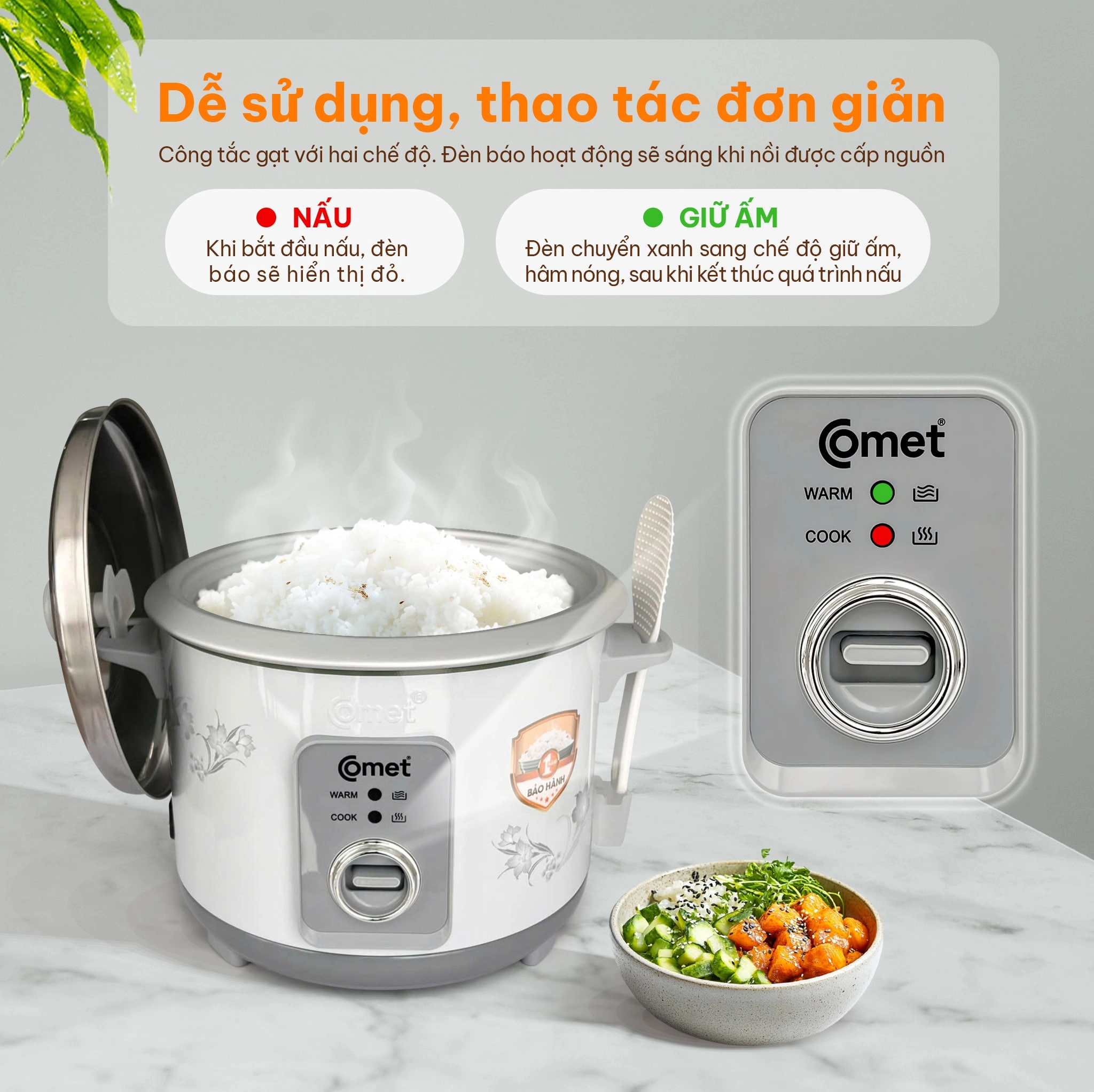 Nồi cơm điện Comet CM8020 nắp rời