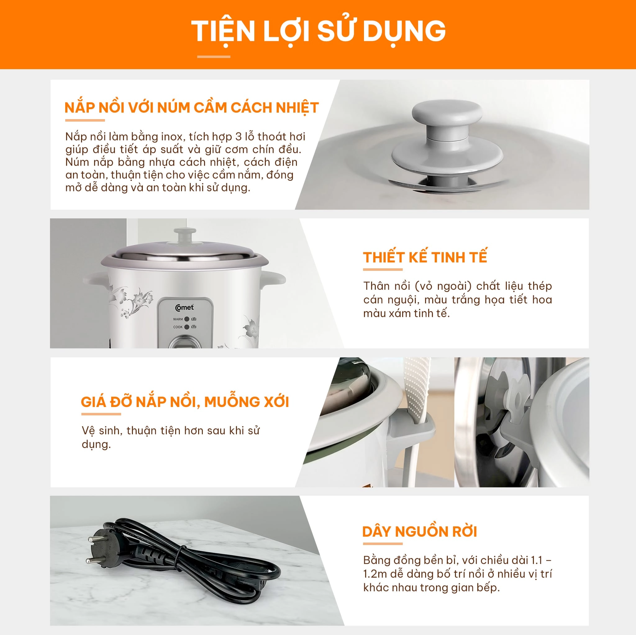 Nồi cơm điện Comet CM8020 nắp rời