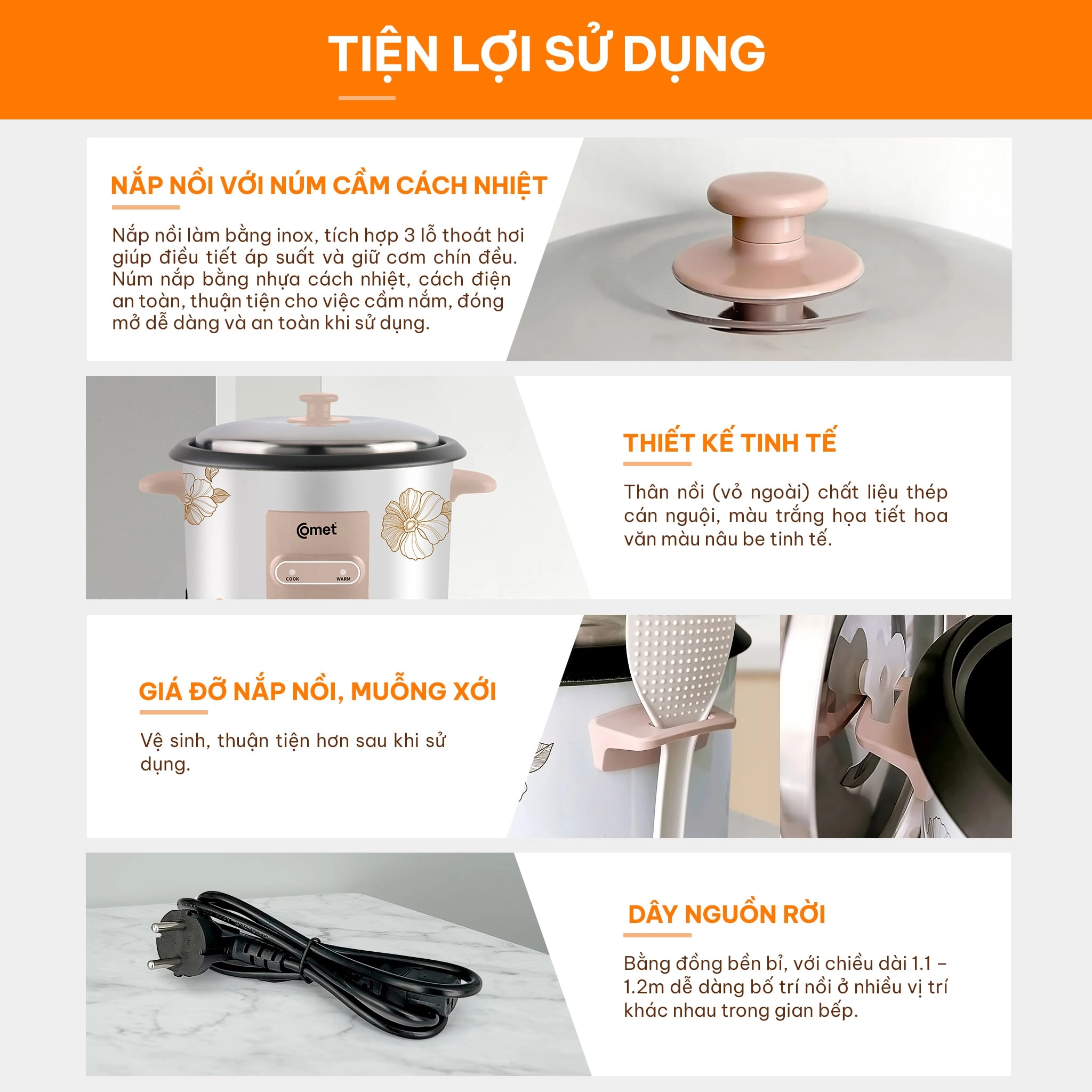 Nồi cơm điện Comet CM8035 nắp rời