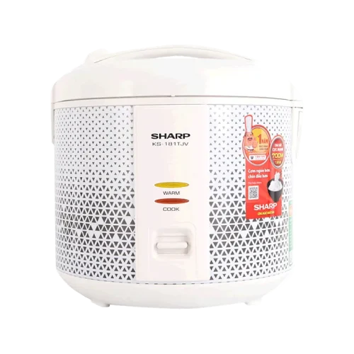 Nồi cơm điện Sharp 1.8 lít KS-181TJV màu trắng nhìn từ mặt trước