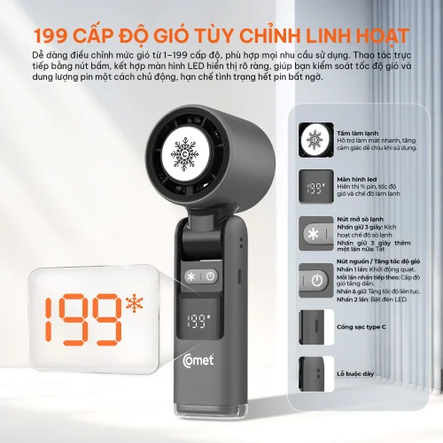 Quạt sạc Comet CRF1302